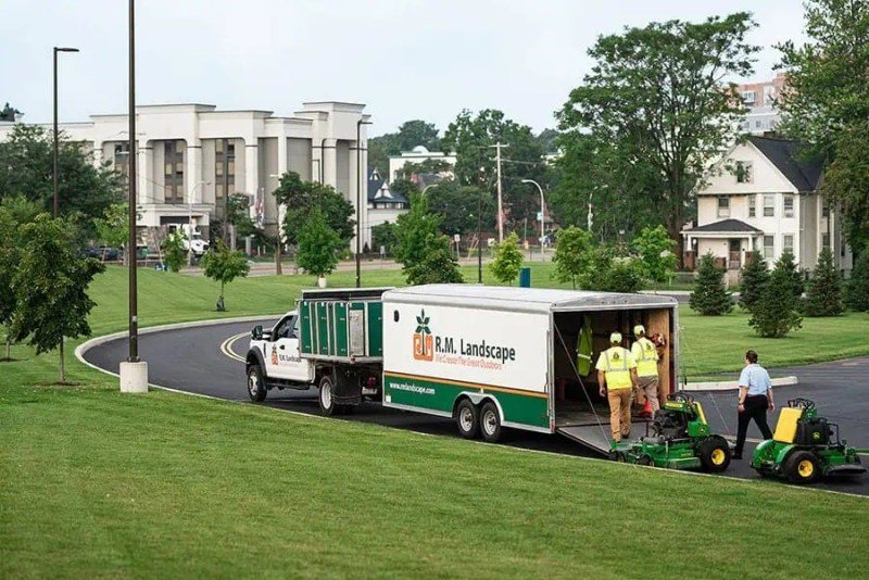 R.M. Landscape crews maintaining a commercial property in Western New York