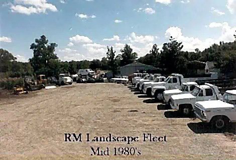 RM Landscape fleet parked at the company yard during the mid-1980s